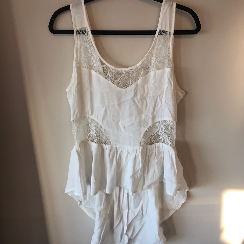 Silky White shirt w lace cut outs